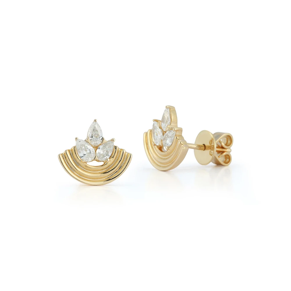 Nana Bernice Pear Diamond Crescent Gold Studs
