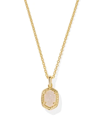 Daphne Gold Framed Short Pendant Necklace in Iridescent Drusy