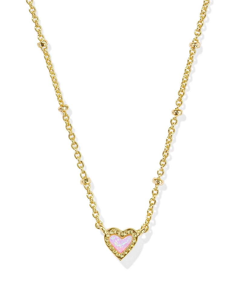 Mini Ari Heart Gold Satellite Short Pendant Necklace in Red Kyocera Opal