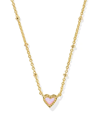 Mini Ari Heart Gold Satellite Short Pendant Necklace in Red Kyocera Opal