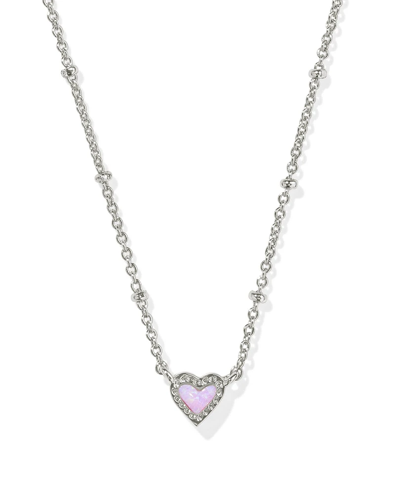 Mini Ari Heart Silver Satellite Short Pendant Necklace in Ivory Mother-of-Pearl
