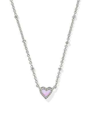 Mini Ari Heart Silver Satellite Short Pendant Necklace in Ivory Mother-of-Pearl