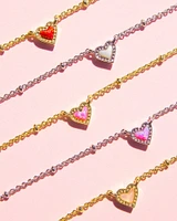 Mini Ari Heart Gold Satellite Short Pendant Necklace in Red Kyocera Opal