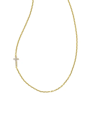 Cross Sterling Silver Inline Pave Necklace White Topaz