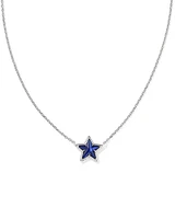 Cassidy Silver Short Pendant Necklace in Navy Mother-of-Pearl