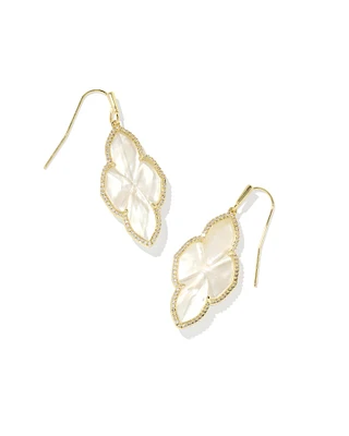 Abbie Gold Pave Frame Drop Earrings in Ivory Mother-of-Pearl