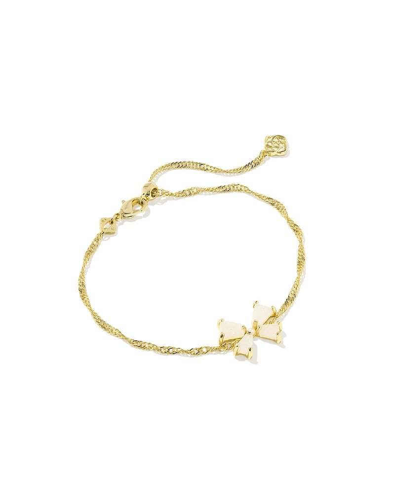 Blair Gold Bow Small Delicate Chain Bracelet in Iridescent Drusy