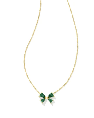 Blair Gold Bow Small Short Pendant Necklace in Emerald Drusy