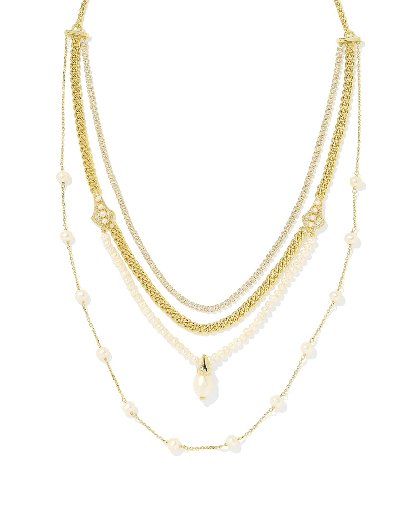 Krista Gold Statement Necklace in White Mix
