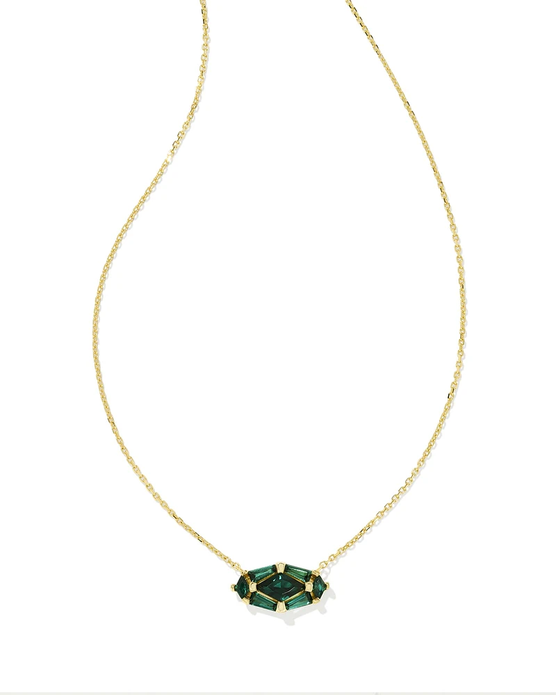 Lindy Rae Elisa Gold Short Pendant Necklace Green Crystal