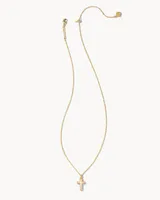 Cross Gold Pendant Necklace in White Kyocera Opal