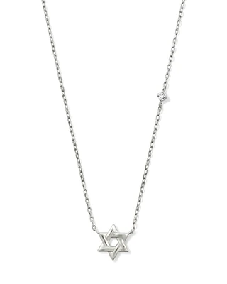 Tiny Star of David 14k Yellow Gold Pendant Necklace White Diamond