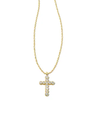 Cross Gold Pendant Necklace White CZ