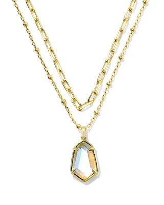 Alexandria Gold Satellite Multi Strand Necklace in Dichroic Glass