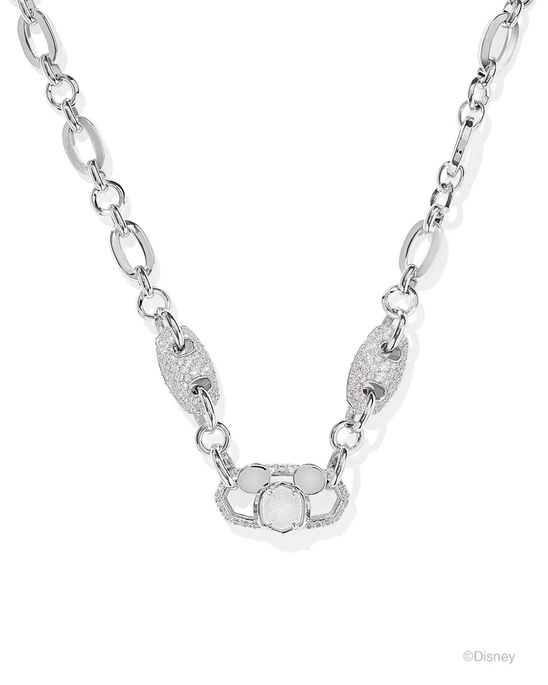 Disney | Kendra Scott Silver Mickey Mouse Crystal Chain Necklace in Iridescent White Mix
