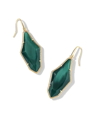Evelyn Gold Drop Earrings in Dark Green Mother-of-Pearl