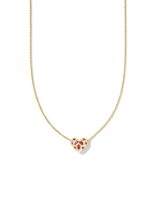 Holland Gold Heart Short Pendant Necklace White CZ