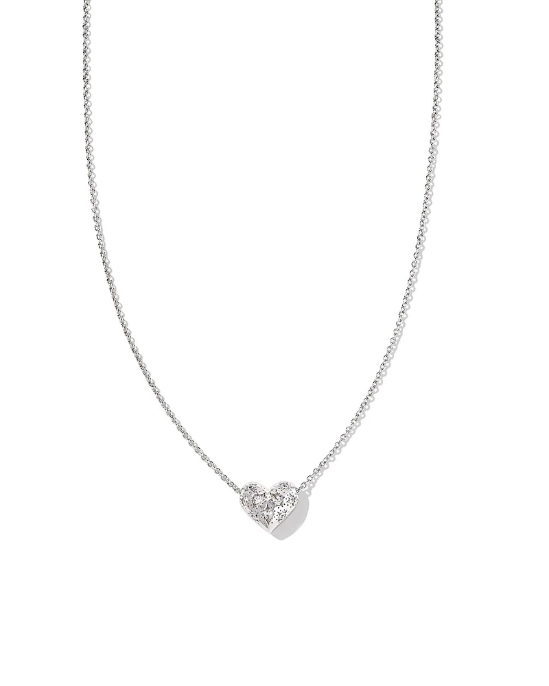 Holland Silver Heart Short Pendant Necklace in White CZ