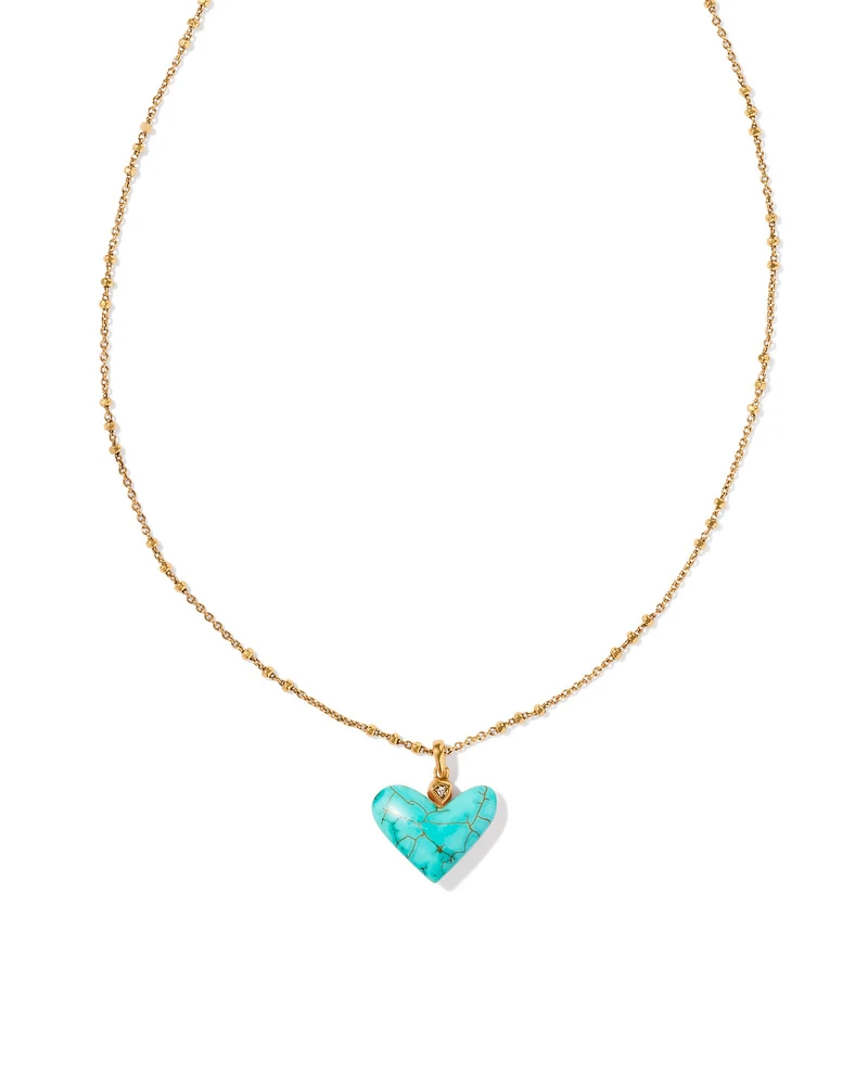Poppy Vintage Gold Short Pendant Necklace in Variegated Turquoise Magnesite