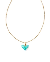 Poppy Vintage Gold Short Pendant Necklace in Variegated Turquoise Magnesite