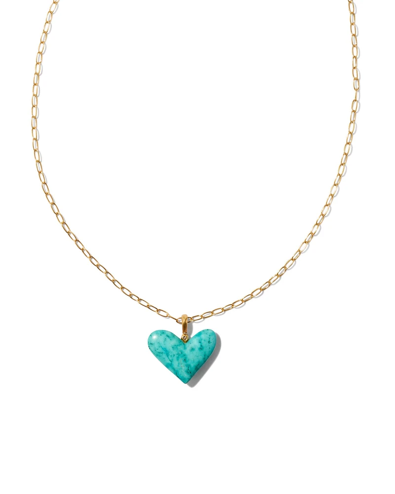 Poppy Vintage Gold Small Long Pendant Necklace in Variegated Turquoise Magnesite