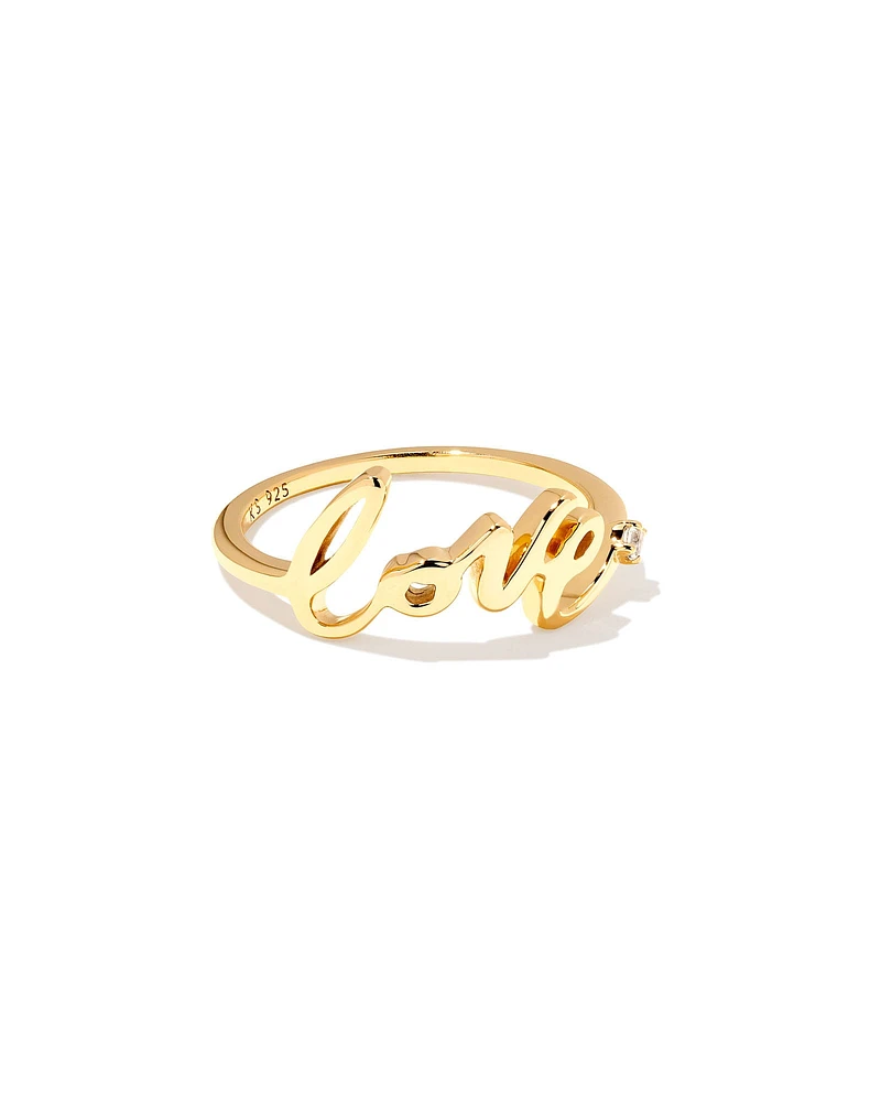 Love Script 18k Gold Vermeil Band Ring White Sapphire