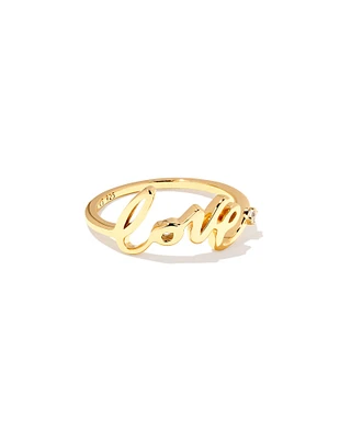 Love Script 18k Gold Vermeil Band Ring White Sapphire