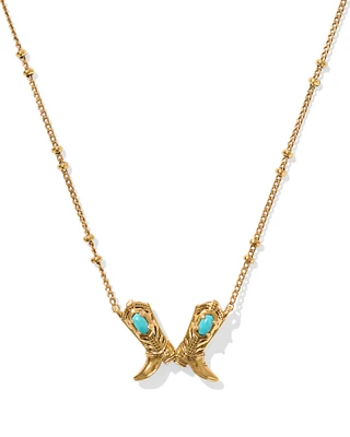 Beau Vintage Gold Boot Short Pendant Necklace in Variegated Turquoise Magnesite