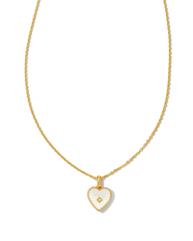 Adalynn 18k Gold Vermeil Heart Pendant Necklace in Ivory Mother-of-Pearl