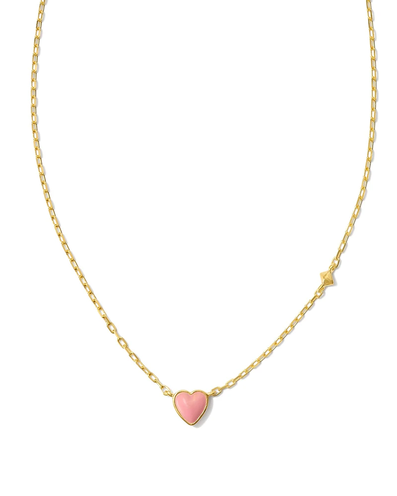 Enamel 18k Gold Vermeil Heart Pendant Necklace in Pink