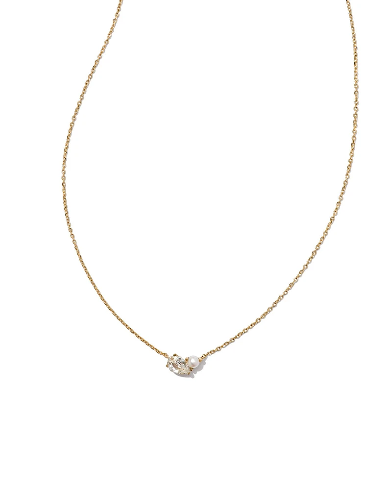 Toi et Moi 14k Yellow Gold Pendant Necklace in White Sapphire and White Pearl