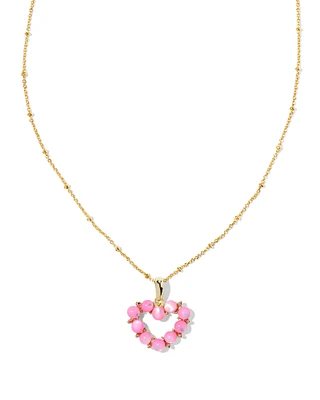Ashton Gold Heart Short Pendant Necklace in Red Glass