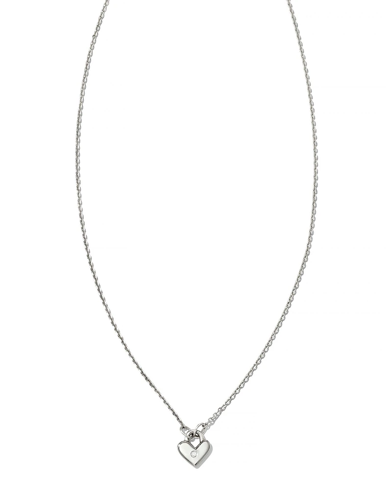 Tiny Heart Padlock 14k White Gold Pendant Necklace Diamond