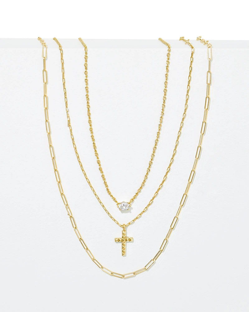 Jada Gold Necklace Layering Set of 3 in White CZ