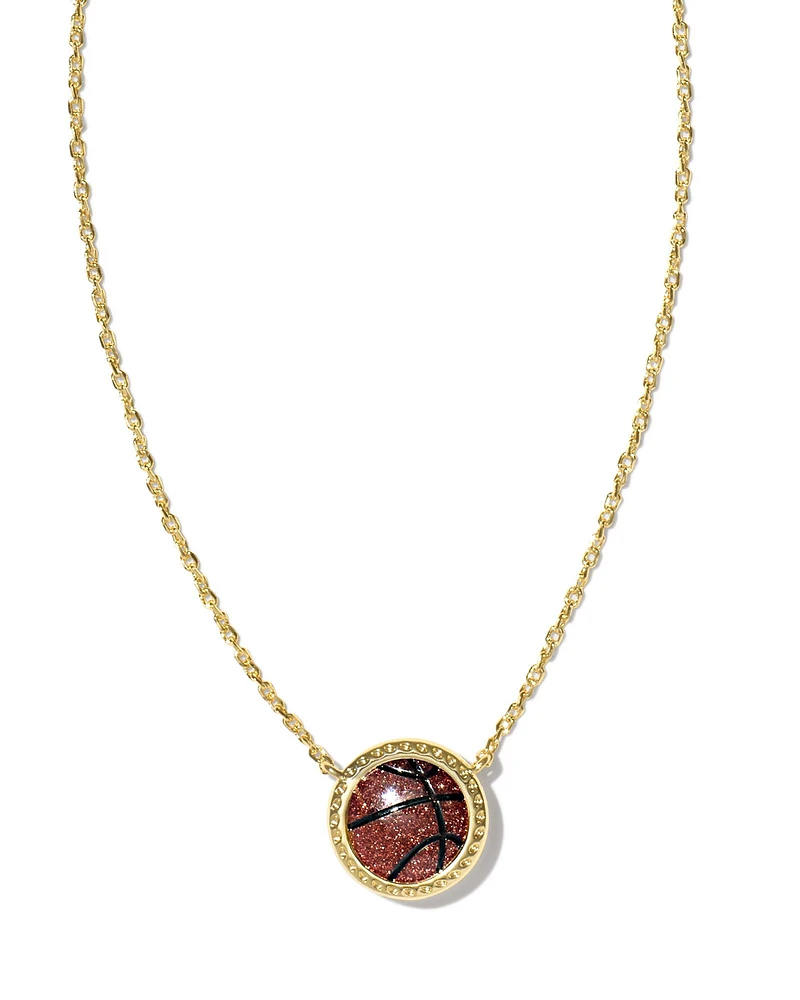 Basketball Gold Short Pendant Necklace Orange Goldstone