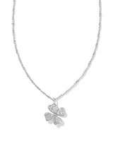 Clover Silver Crystal Short Pendant Necklace in White CZ
