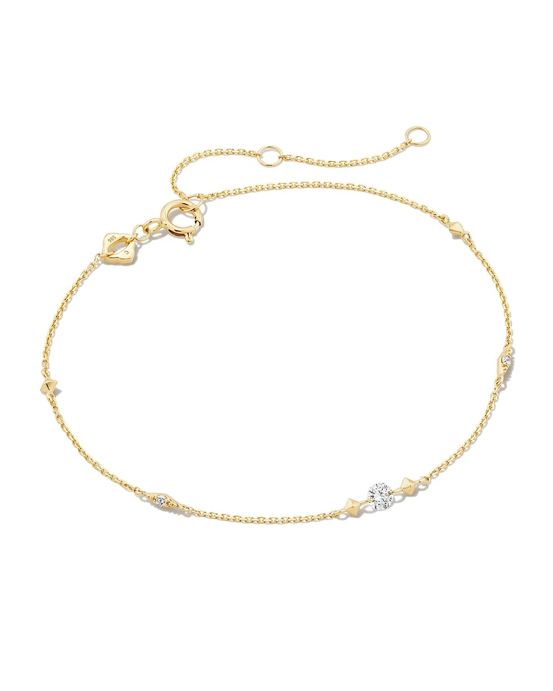 0.10 ct Floating Lab Grown White Diamond Delicate Chain Bracelet in 14k Yellow Gold