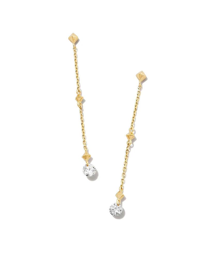 1 ct Floating Lab Grown White Diamond Linear Earrings in 14k Yellow Gold