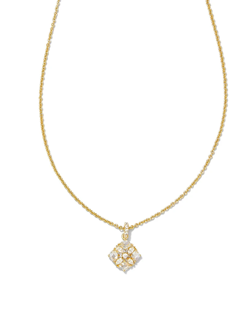 Dira Gold Crystal Short Pendant Necklace in White CZ