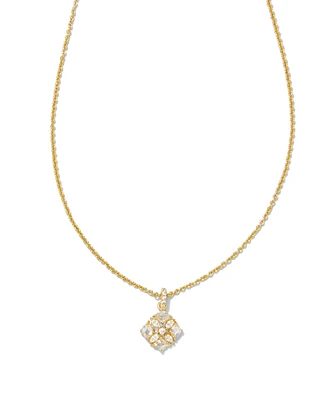Dira Gold Crystal Short Pendant Necklace in White CZ