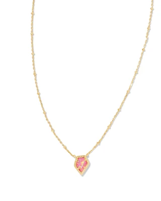 Framed Gold Tess Satellite Short Pendant Necklace in Luster Rose Pink Kyocera Opal