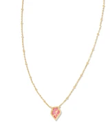 Framed Gold Tess Satellite Short Pendant Necklace in Luster Rose Pink Kyocera Opal