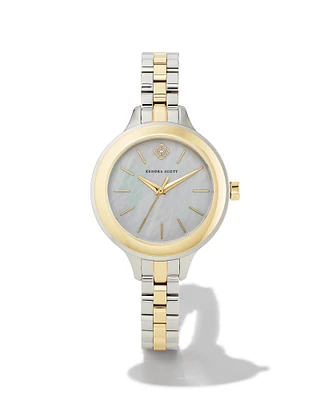 Alex Two Tone Stainless Steel 35mm Narrow Watch Ivory Mother-of-Pearl