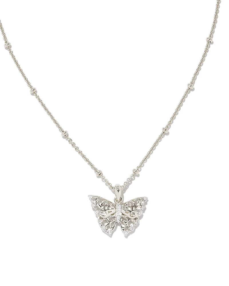 Delicate Butterfly Sterling Silver Pendant Necklace in White Sapphire