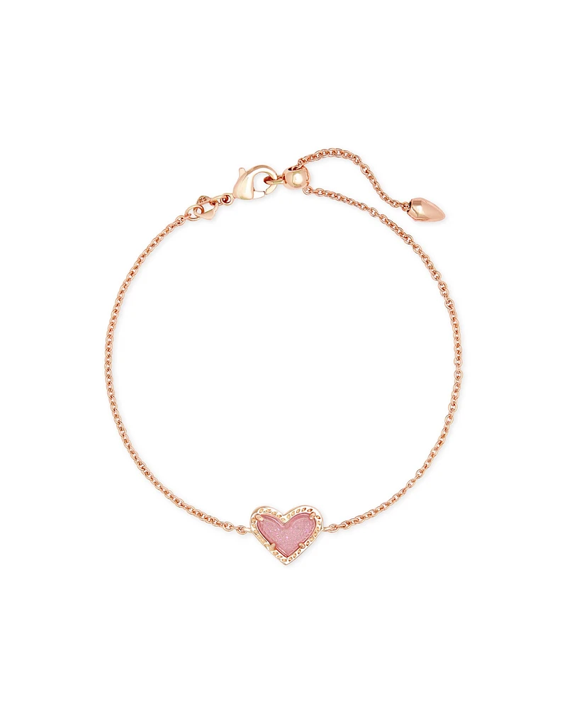 Ari Heart Rose Gold Chain Bracelet in Light Pink Drusy