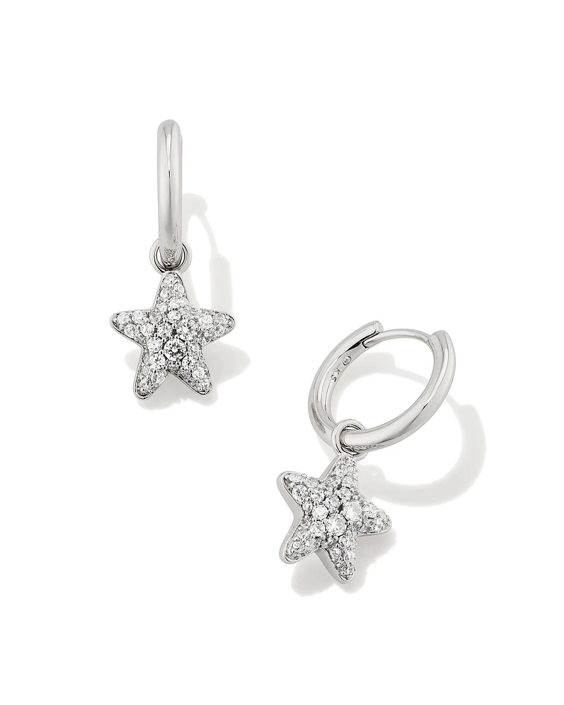 Jae Convertible Silver Star Pave Huggie Earrings in White CZ