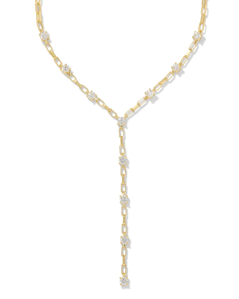 Lexi Gold Y Necklace in White CZ