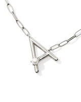 Pearl Silver Letter A Short Pendant Necklace in Freshwater Cultured Pearl