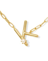 Pearl Gold Letter K Short Pendant Necklace in Freshwater Cultured Pearl