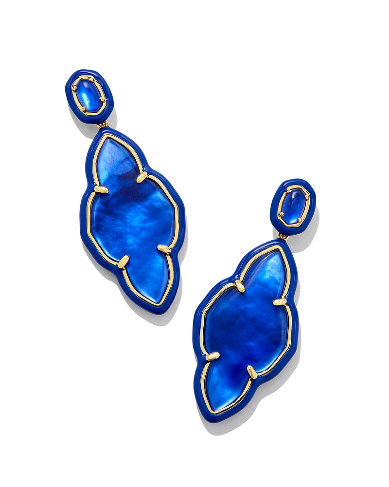 Abbie Gold Enamel Frame Statement Earrings Variegated Orange Magnesite